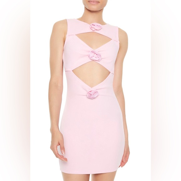 Forever 21 Dresses & Skirts - Forever 21 Light Pink Backless Cutout Rose-Accent Mini Dress